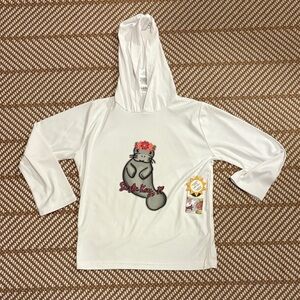 Kids White Hooded Swim Coverup with Manatee Graphic
